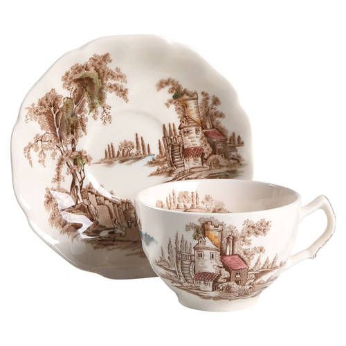 The Old Mill Brown Multicolor Flat Cup & Saucer Set