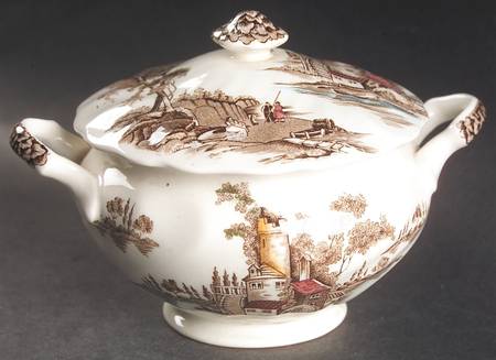 The Old Mill Brown Multicolor Sugar Bowl & Lid