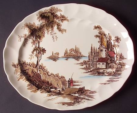 The Old Mill Brown Multicolor 13" Oval Serving Platter