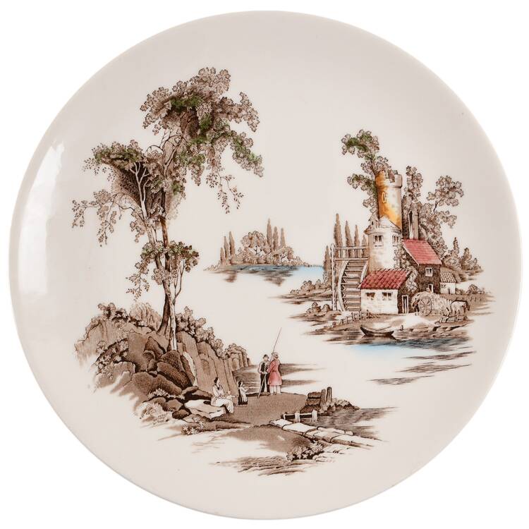 The Old Mill Brown Multicolor Large Dinner Plate
