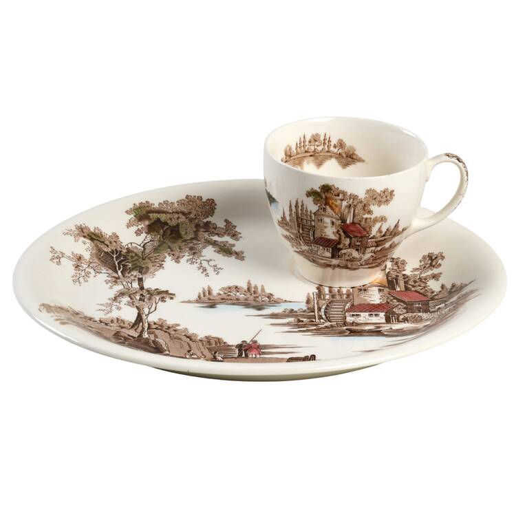 The Old Mill Brown Multicolor Snack Plate & Cup Set