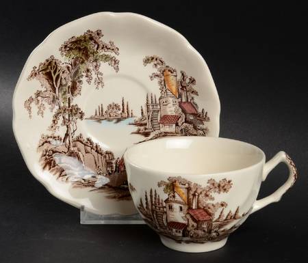 The Old Mill Brown Multicolor Flat Cup & Saucer Set