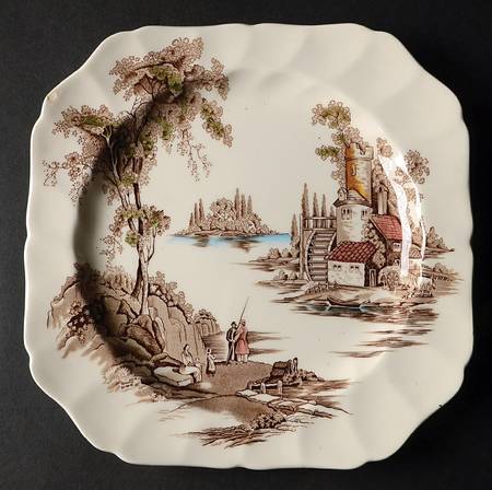 The Old Mill Brown Multicolor Square Luncheon Plate