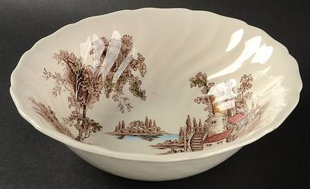 The Old Mill Brown Multicolor 9" Round Vegetable Bowl