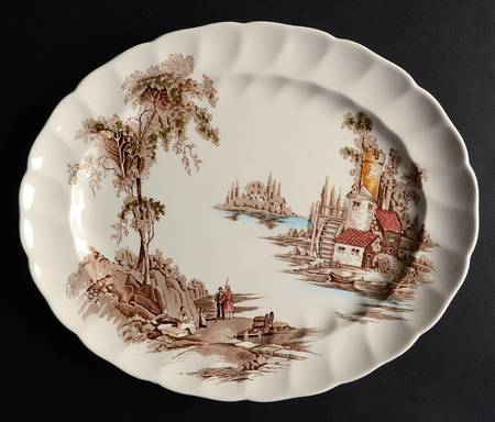 The Old Mill Brown Multicolor 12" Oval Serving Platter