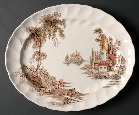 The Old Mill Brown Multicolor 11" Oval Serving Platter