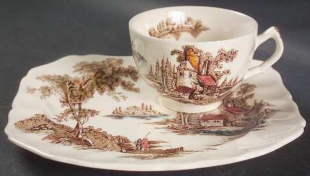 The Old Mill Brown Multicolor Snack Plate & Cup Set