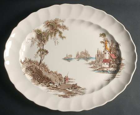 The Old Mill Brown Multicolor 17" Oval Serving Platter