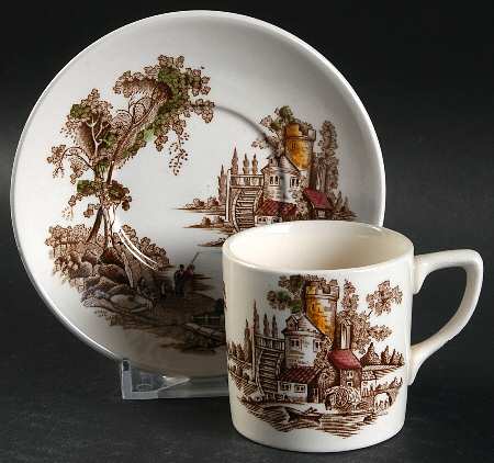 The Old Mill Brown Multicolor Flat Demitasse Cup & Saucer Set