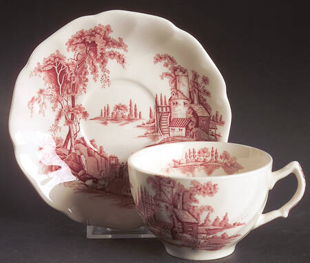 The Old Mill Pink Flat Cup & Saucer Set