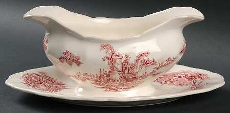 The Old Mill Pink Gravy Boat with Attached Underplate