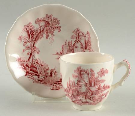 The Old Mill Pink Flat Demitasse Cup & Saucer Set