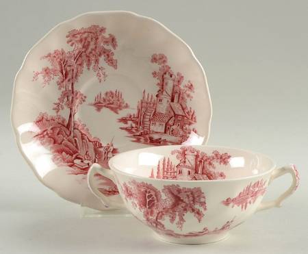 The Old Mill Pink Flat Cream Soup Bowl & Saucer Set