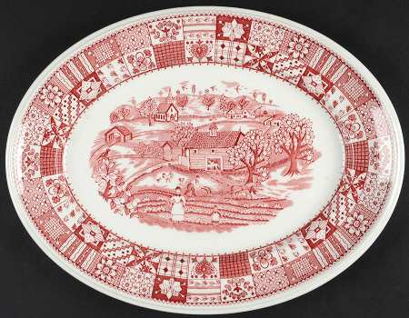 Patchwork Farm Pink 12" Oval Serving Platter