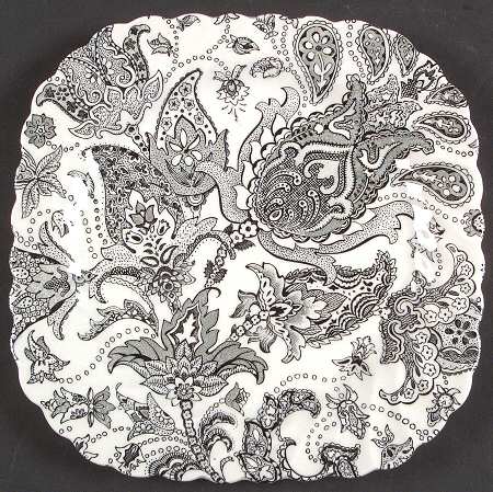 Paisley Black Square Salad Plate