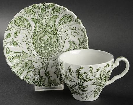 Paisley Green Flat Cup & Saucer Set