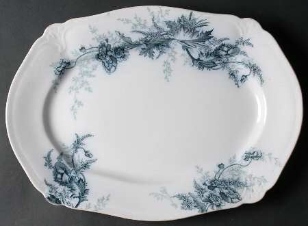 Paris Blue Green 14" Oval Serving Platter