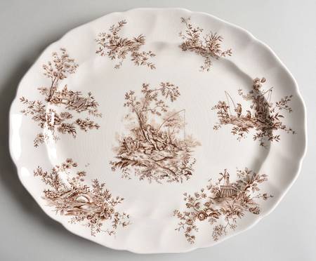 Pastorale Toile De Jouy Brown 13" Oval Serving Platter