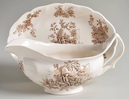 Pastorale Toile De Jouy Brown Gravy Boat & Underplate/Relish
