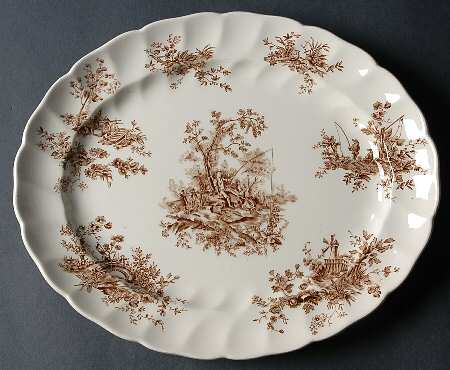 Pastorale Toile De Jouy Brown 11" Oval Serving Platter