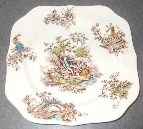 Pastorale Toile De Jouy Brown Multicolor Square Bread & Butter Plate