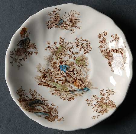 Pastorale Toile De Jouy Brown Multicolor Saucer for Demitasse Cup