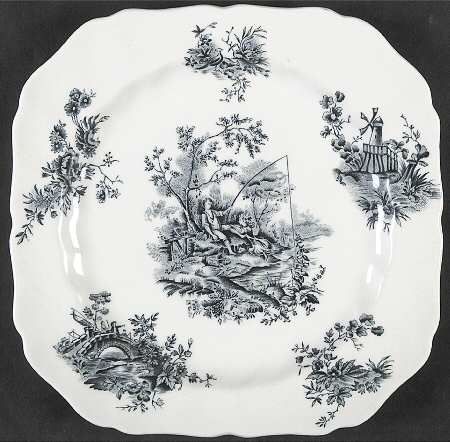 Pastorale Toile De Jouy Green Blue Square Salad Plate