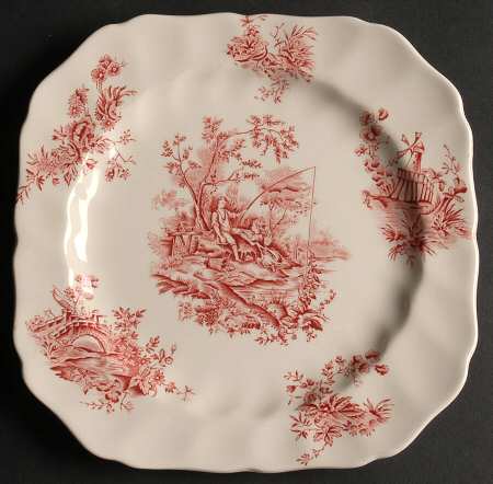 Pastorale Toile De Jouy Pink Square Salad Plate