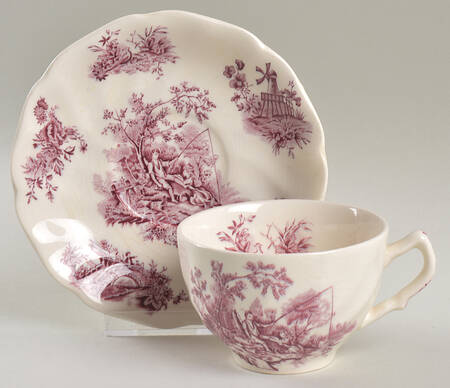 Pastorale Toile De Jouy Plum Footed Cup & Saucer Set