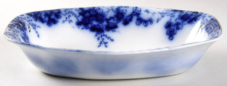Peach (Flow Blue, Gold Accents) 9" Oval Vegetable Bowl
