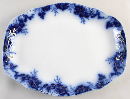 Peach (Flow Blue, Gold Accents) 17" Oval Serving Platter