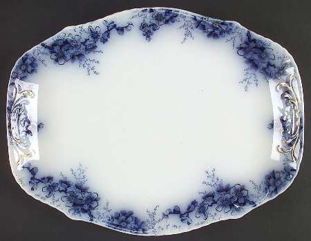 Peach (Flow Blue, Gold Accents) 16" Oval Serving Platter