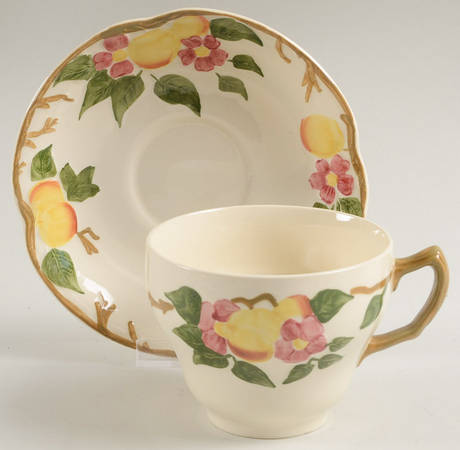 Peach Bloom Flat Cup & Saucer Set
