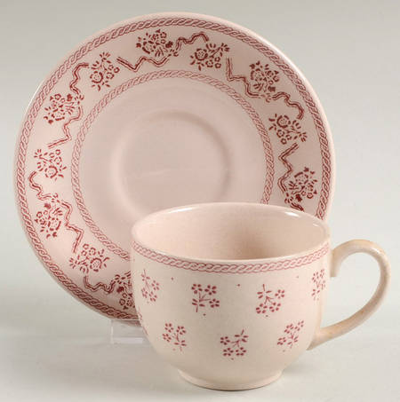 Petite Fleur Burgundy Pink Flat Cup & Saucer Set