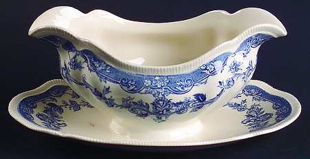 Persian Tulip Blue Gravy Boat with Attached Underplate