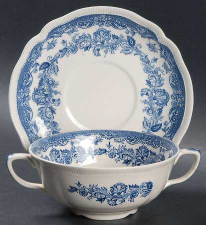 Persian Tulip Blue Flat Cream Soup Bowl & Saucer Set