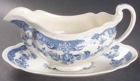 Persian Tulip Blue Gravy Boat & Underplate/Relish