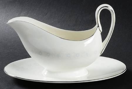Pirouette White & Blue Gravy Boat with Attached Underplate