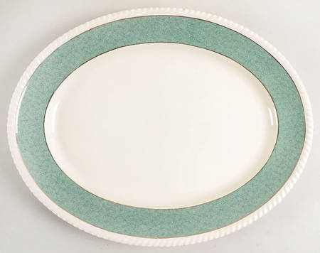 Powder Border Green & White 16" Oval Serving Platter