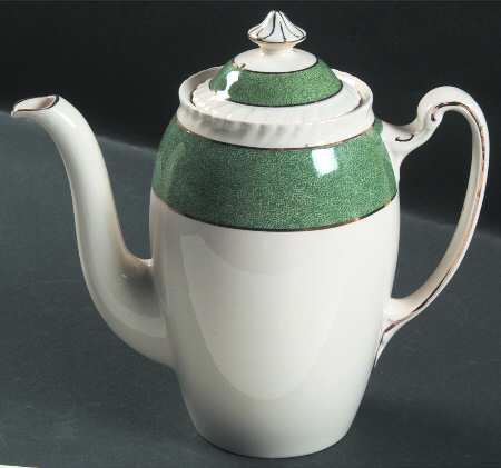 Powder Border Green & White Coffee Pot & Lid