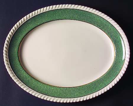 Powder Border Green & White 11" Oval Serving Platter