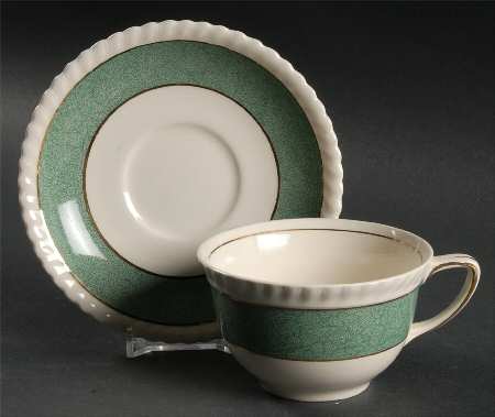 Powder Border Green & White Flat Cup & Saucer Set