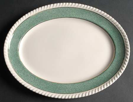 Powder Border Green & White 12" Oval Serving Platter