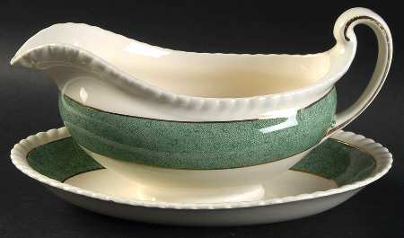Powder Border Green & White Gravy Boat & Underplate/Relish