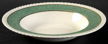 Powder Border Green & White Rim Soup Bowl