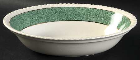 Powder Border Green & White 9" Oval Vegetable Bowl