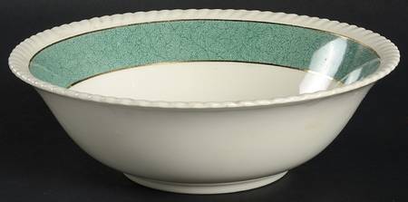 Powder Border Green & White 8" Round Vegetable Bowl