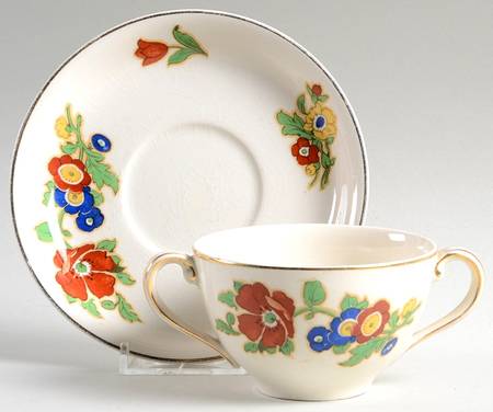 Poppy Flat Bouillon Cup & Saucer by Johnson Brothers