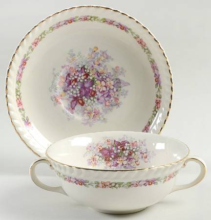 Queen's Bouquet Flat Cream Soup Bowl & Saucer Set