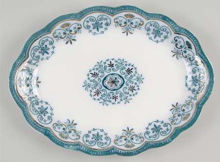 Regent (Aqua Design, Gold Accent) 14" Oval Serving Platter